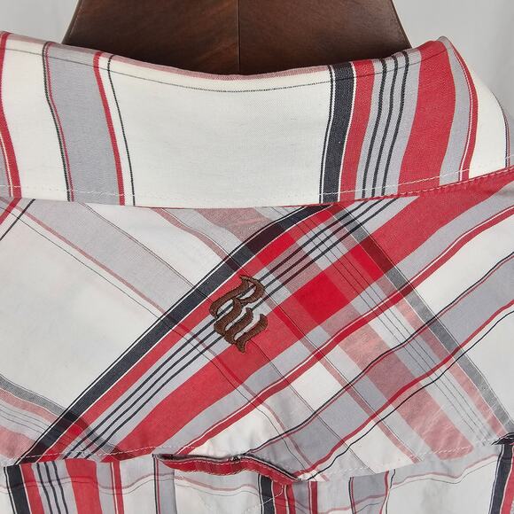 Vintage Rocawear Plaid Button Shirt XL Y2K Red White Black Short Sleeve - Picture 5 of 7